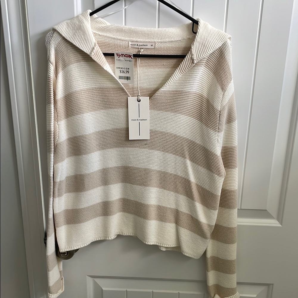 Tan and White Striped Summer Sweater